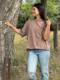 Rhinestone Studded Oversized Tee - Mocha