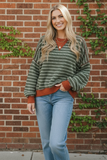 Plus Crew Neck Stripe Pullover Knit Top