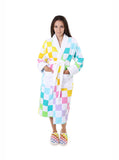 Cotton Robe w/ Belt Tie & Pockets - Rainbow Checkered
