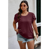 Plus Size Solid Swiss Dots Short Sleeve Blouse