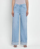 SUPER HIGH RISE CUFFED BAGGY WIDE JEANS F5796