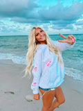 Pearl Grey Embroider Bow Hoodie