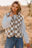 Checkered Sherpa Collared Jacket Vest