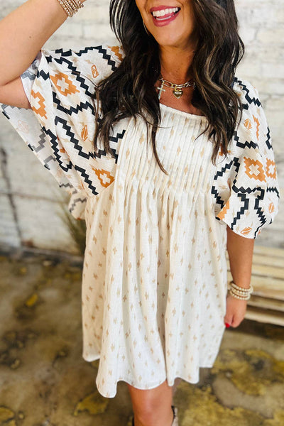Western Aztec Pleated Mini Dress