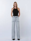 HIGH RISE UTILITY POCKET DRAWSTRING WIDE LEG JEANS