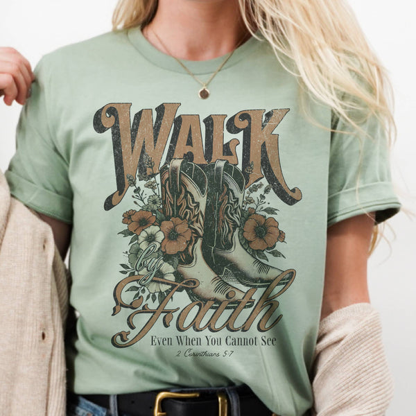 Western Walk In Faith Religious God Bible Verse Graphic Tee