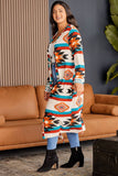 Multicolor Geometric Color Block Open Front Long Cardigan