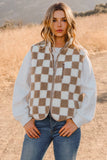 Checkered Sherpa Collared Jacket Vest