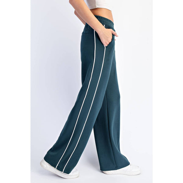 MODAL SCUBA TWO STRIPE PIPING STRAIGHT PANT - Green