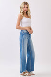 HIGH RISE STRETCH  WIDE LEG W/ DESTROYED HEM JEANS