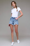Medium Wash Frayed Stretch 3in Inseam Shorts