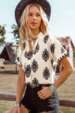 Boho Geometric Print Short Sleeve V Neck Blouse
