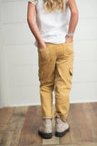Kids Mustard Khaki Denim Cargo Jean Pants With Pockets