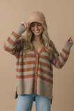 V Neck Stripe Popcorn Oversized Fit Cardigan
