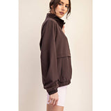 CRINKLE WOVEN QUARTER ZIP ACTIVE JACKET - Espresso