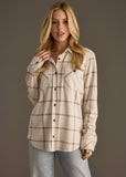 Beige & Brown Plaid Button Up