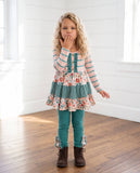 Girls Fall Woodland Bloom Floral Green 3 Tiered Pant Set
