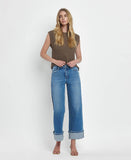 HIGH RISE MEDIUM WASH CUFFED WIDE JEANS F5890
