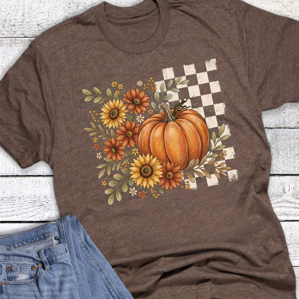 Fall Boho Pumpkin Floral Sunflowers Graphic Tee