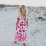 Kids Pink Rose 3 Ruffle Spring Summer Easter Dress