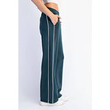 MODAL SCUBA TWO STRIPE PIPING STRAIGHT PANT - Green