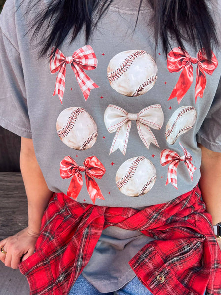 BASEBALL BOWS TEE (GREY)