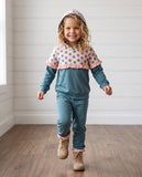 Girls Molly Teal Bloom Floral Winter Fall Hooded Sweat Set