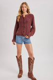 BUTTON DOWN SLOUCHY WASHED CHUNKY KNIT SWEATER CARDIGAN