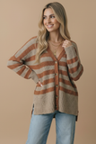 V Neck Stripe Popcorn Oversized Fit Cardigan