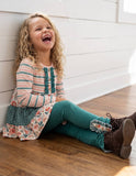 Girls Fall Woodland Bloom Floral Green 3 Tiered Pant Set
