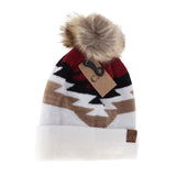 Aztec Natural Faux Fur Pom C.C Beanie YJ1000
