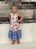 Girls 3 Tiered Periwinkle Flower Spring Summer Ruffles Dress