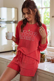 Corded MERRY Graphic Long Sleeve Top and Shorts Set