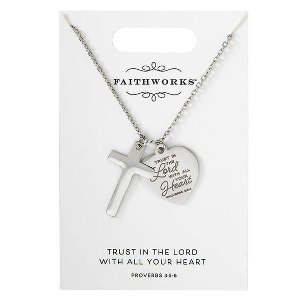 Cross Necklace - Faithful Heart - Silver