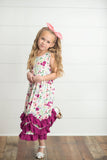 Kids Plum Floral 3 Ruffle Summer Dress