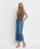 HIGH RISE MEDIUM WASH CUFFED WIDE JEANS F5890