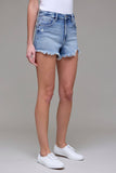Medium Wash Frayed Stretch 3in Inseam Shorts