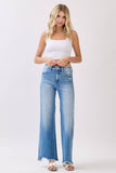 HIGH RISE STRETCH  WIDE LEG W/ DESTROYED HEM JEANS