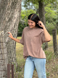 Rhinestone Studded Oversized Tee - Mocha
