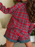 Plaid Contrast Patched Christmas Shirt & Short 2pcs Pjms Set