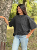 Rhinestone Studded Oversized Tee - Black