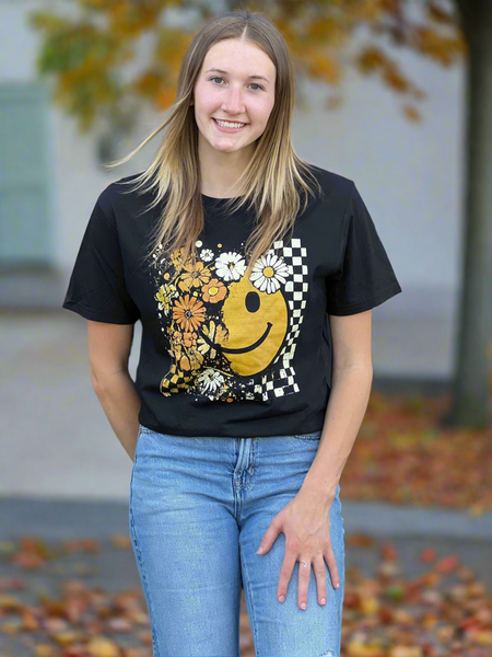 Floral Checkered Face Graphic T-Shirt