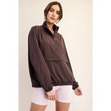 CRINKLE WOVEN QUARTER ZIP ACTIVE JACKET - Espresso