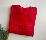 Retro Embossed Merry Sweatshirt - Womens Holiday Sweatshirt