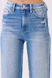 HIGH RISE STRETCH  WIDE LEG W/ DESTROYED HEM JEANS