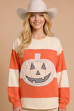 Pumpkin Appliqué Color Block Pullover