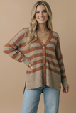 V Neck Stripe Popcorn Oversized Fit Cardigan