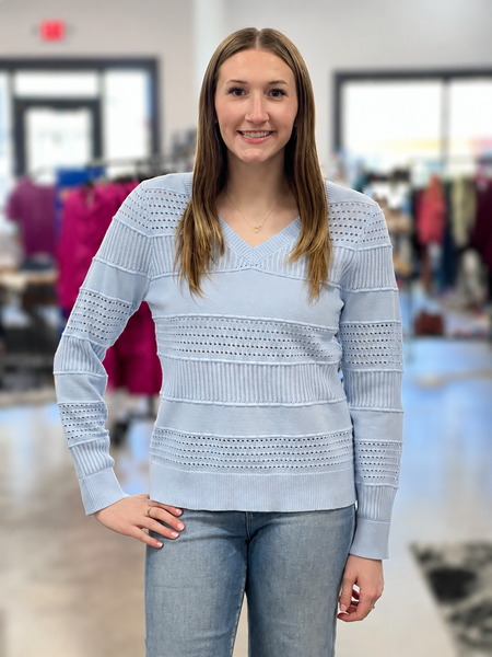 POINTELLE STRIPED SWEATER - Chambray