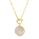 Mother Of Pearl Pave Circle Toggle Necklace