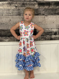 Girls 3 Tiered Periwinkle Flower Spring Summer Ruffles Dress